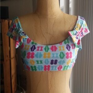 •LOLLI•NWT COLORFUL BOW PRINT WITH BOW STRAP DETAIL SWIM BIKINI TOP SIZE SMALL